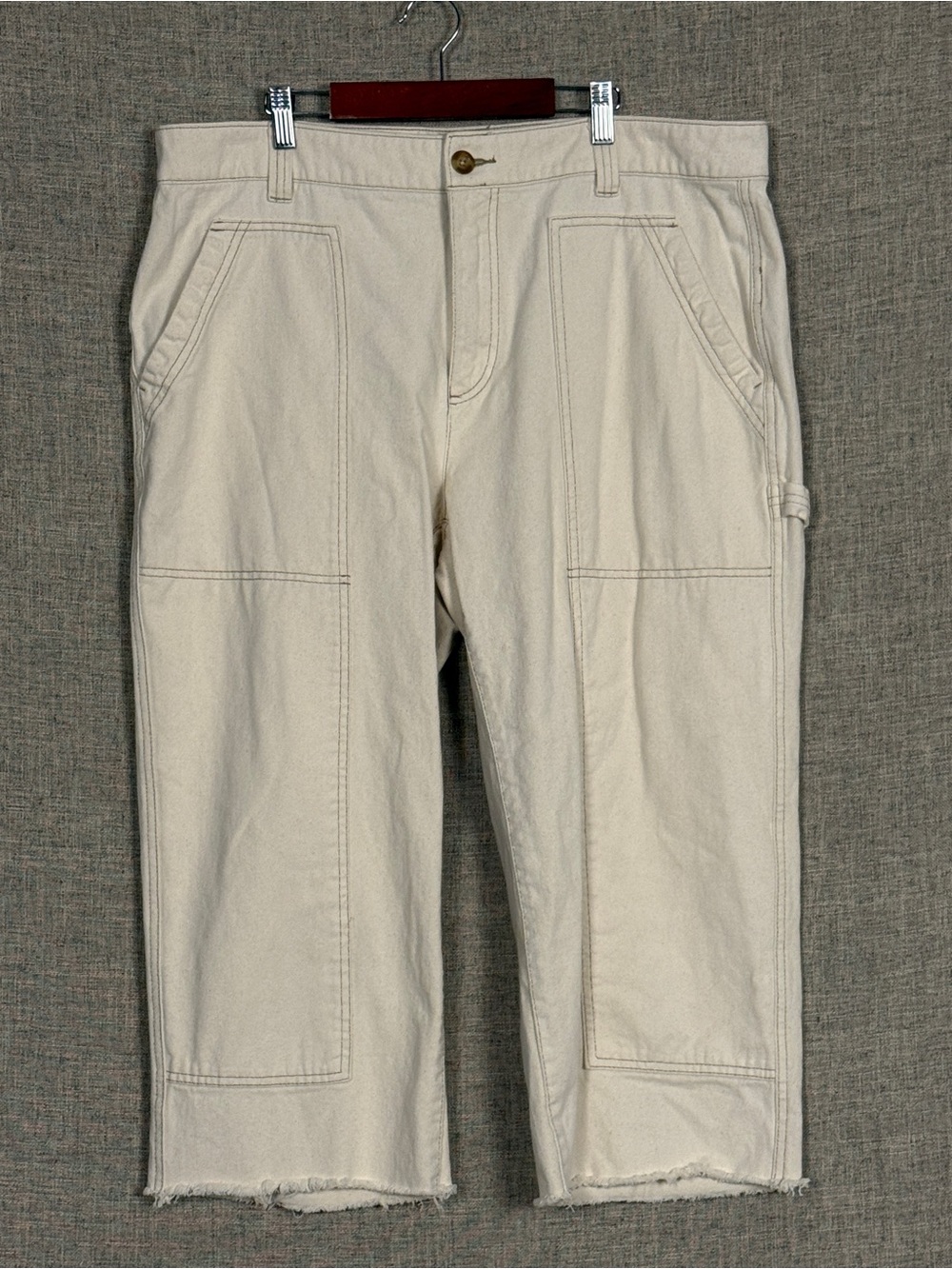Old Navy Cream Cropped High-Rise Straight Leg Workwear Raw Hem Pants
